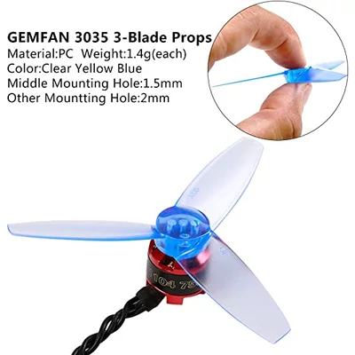 GEMFAN 3035 BN 3-Blade Propeller - 2 pairs - Clear Blue