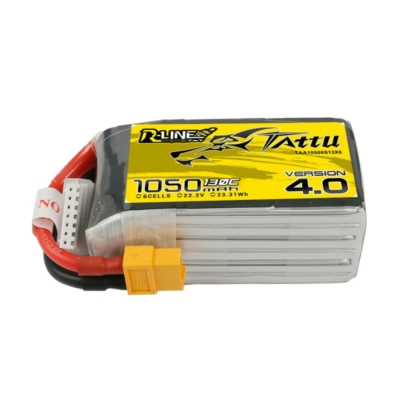 TATTU R-Line V4 6S1P 22.2V 1050mAh 130C Lipo Battery with XT60 Plug