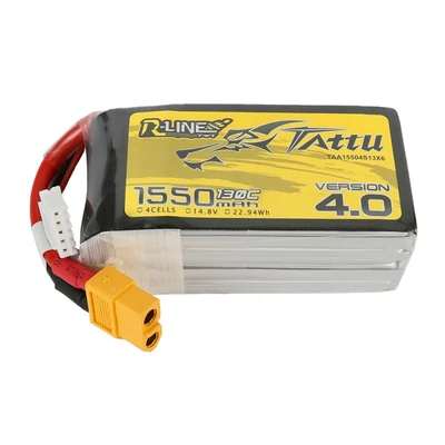 TATTU R-Line V4 4S1P 14.8V 1550mAh 130C Lipo Battery with XT60 Plug