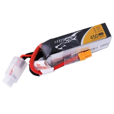 TATTU 4S1P 14.8V 450mAh 75C Lipo Battery with XT30 Plug long size for H frames