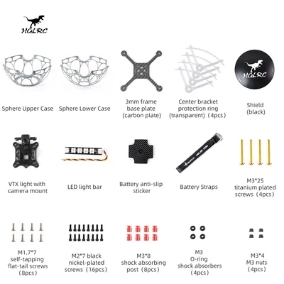 HGLRC Ares DS230 Drone Soccer Frame (Outer plastic+Carbon Fiber+LED bar) Red