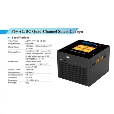 Hota F6+ Quad-Channel Smart Charger (AC/DC) - Szürke
